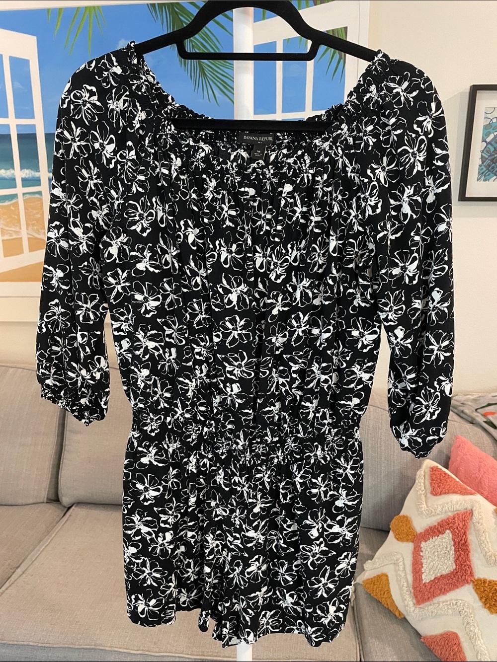 Banana Republic Black & White Floral Romper with Pockets